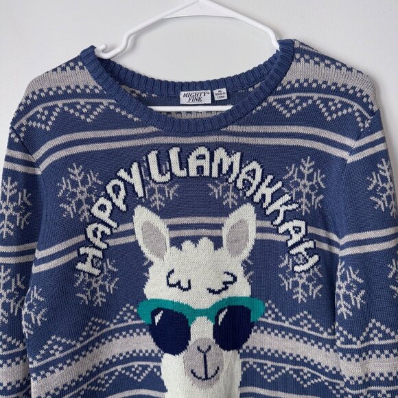 Mighty Fine Happy Llamakkah Snowflake Sweater XL Blue & White - Picture 3 of 7